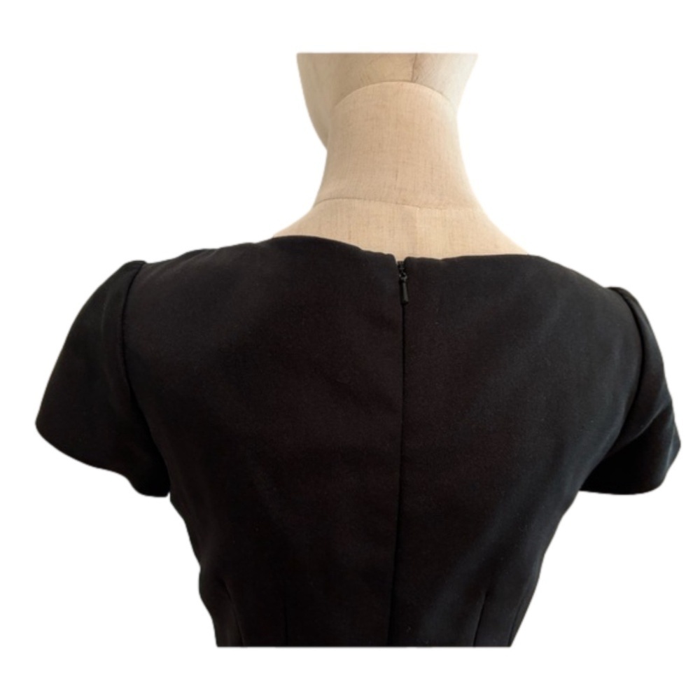 70s SILK LITTLE BLACK DRESS FITTED BODYCON SHORT SLEEVES PLEATED FRONT DETAIL 4 - Picture 7 of 9